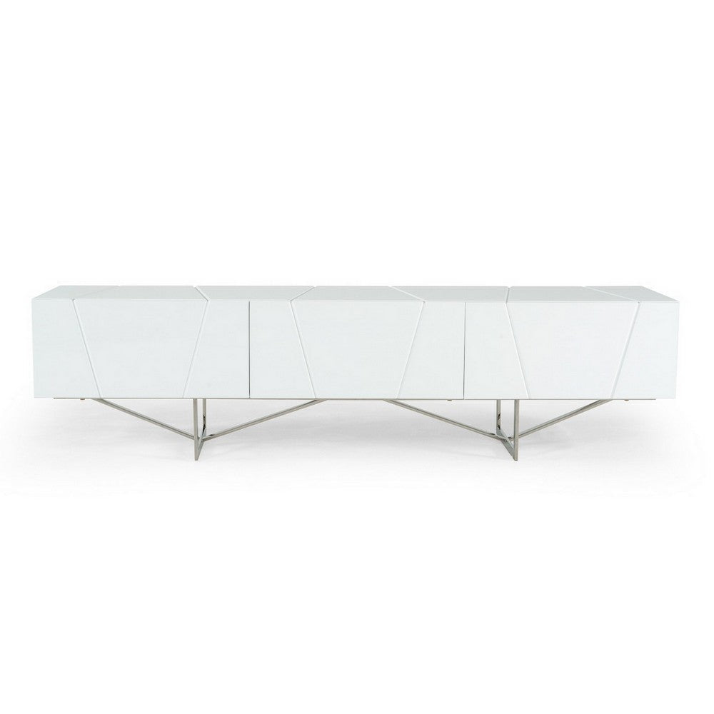 Cid Ape 76 Inch TV Media Entertainment Console, 3 Drawers, White Finish By Casagear Home