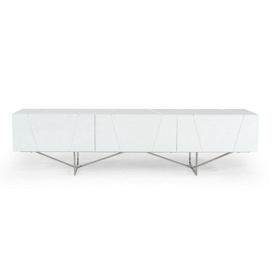 Cid Ape 76 Inch TV Media Entertainment Console, 3 Drawers, White Finish By Casagear Home