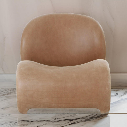 31 Inch Accent Chair, Low Sleigh Back, Curved Seat, Brown Genuine Leather By Casagear Home