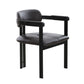 Anta Dining Chair, Black Iron Slats Back, Dark Brown Genuine Leather By Casagear Home