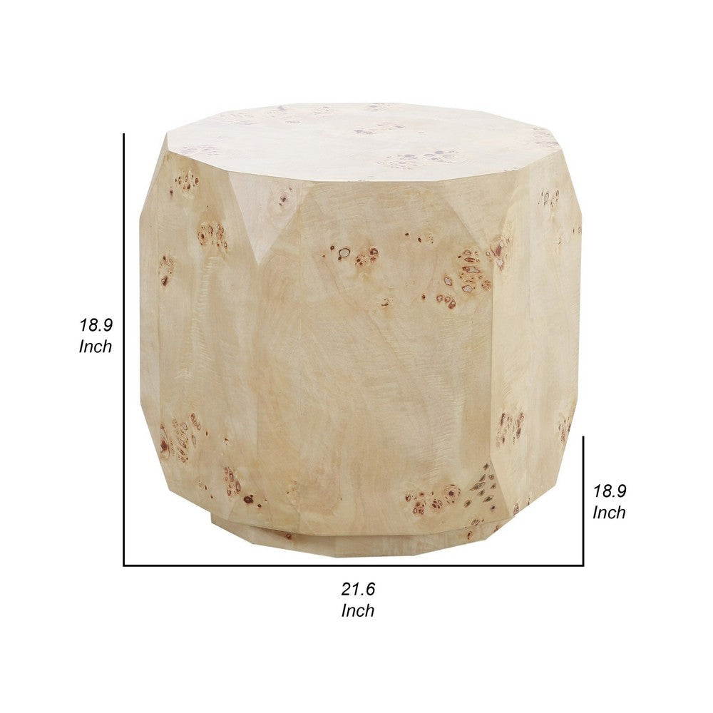 Cid Hy 22 Inch Side End Table Burl Wood Veneer Drum Natural Brown By Casagear Home BM317547