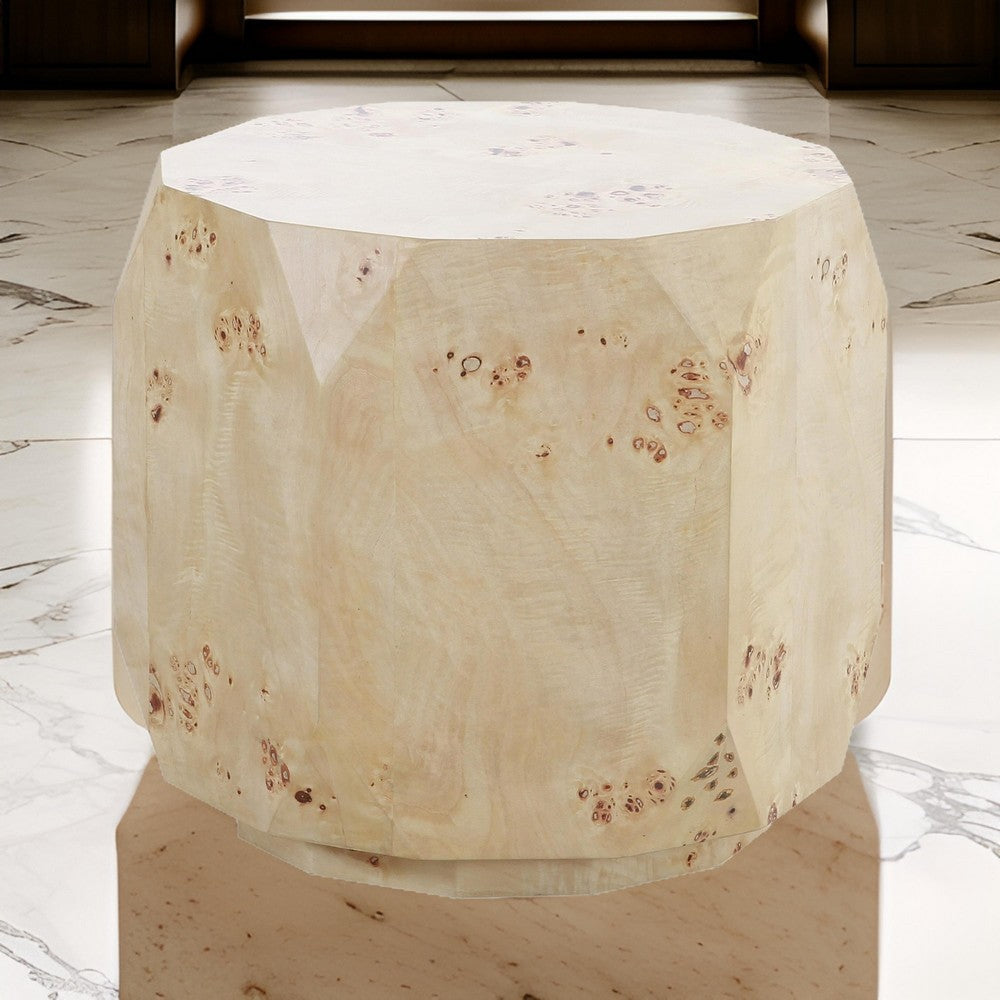 Cid Hy 22 Inch Side End Table, Burl Wood Veneer Drum, Natural Brown By Casagear Home