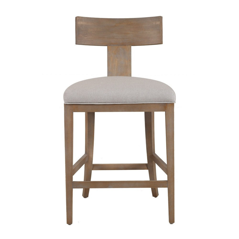 Cid Sten 27 Inch Counter Height Chair T Shape Back Beige Linen Brown By Casagear Home BM317554