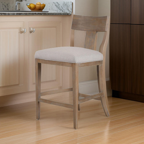 Cid Sten 27 Inch Counter Height Chair, T Shape Back, Beige Linen, Brown By Casagear Home