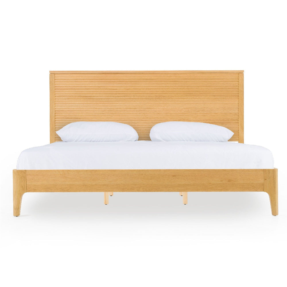 Cid Jima Platform King Bed Horizontal Ribbed Natural Brown Solid Wood