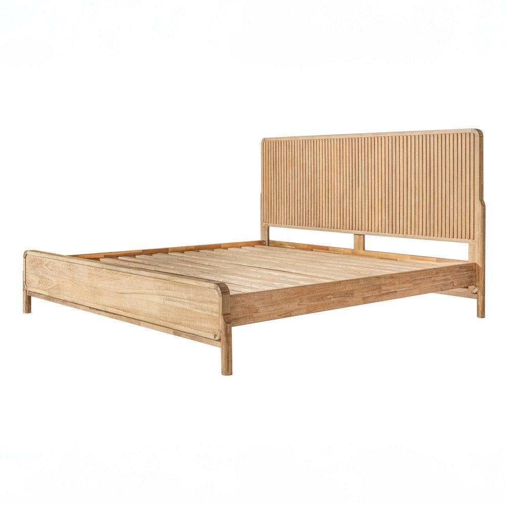 Cid Jima Platform King Bed, Horizontal Ribbed, Natural Brown Solid Wood By Casagear Home