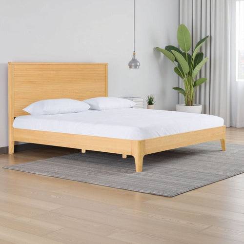 Cid Jima Platform King Bed, Horizontal Ribbed, Natural Brown Solid Wood