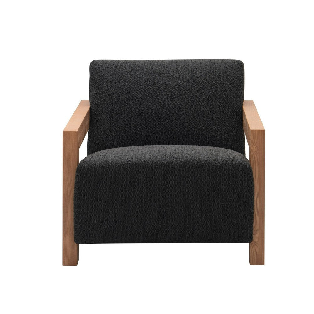 Cid Sen 29 Inch Accent Chair Black Polyester Brown Wood Legs and Armrests By Casagear Home BM317567