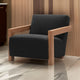 Cid Sen 29 Inch Accent Chair, Black Polyester, Brown Wood Legs and Armrests By Casagear Home