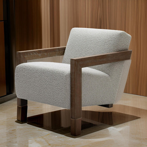 Cid Sen 29 Inch Accent Chair, Beige Polyester, Brown Wood Legs and Armrests By Casagear Home