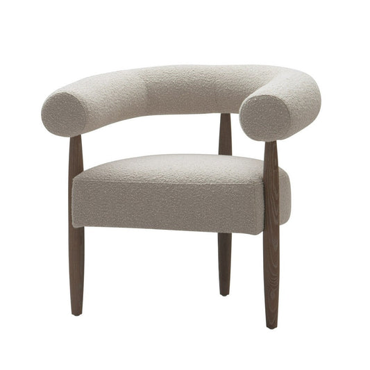 Cid Archie 32 Inch Accent Chair, Beige Fabric, Rounded Back, Solid Wood By Casagear Home