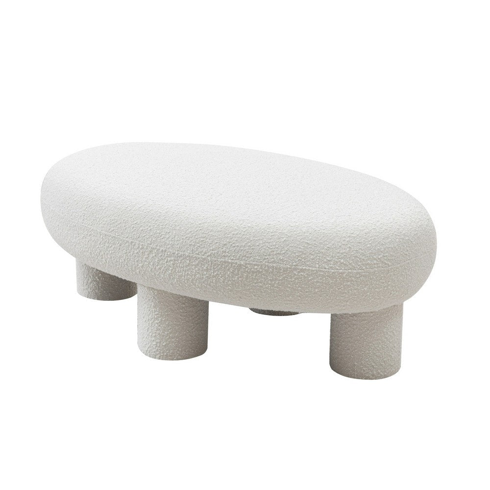 Cid 46 Inch Accent Bench Ottoman White Polyester Oval Seat Pine Wood Legs By Casagear Home BM317571