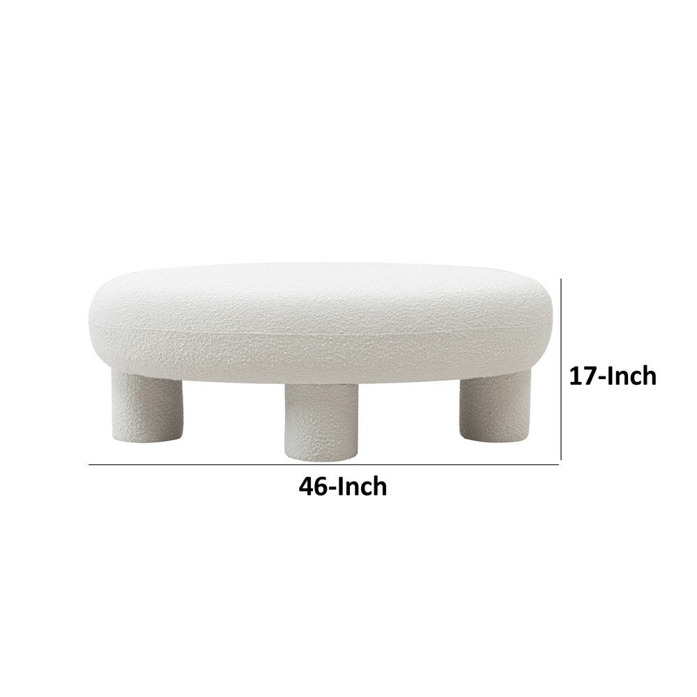 Cid 46 Inch Accent Bench Ottoman White Polyester Oval Seat Pine Wood Legs By Casagear Home BM317571