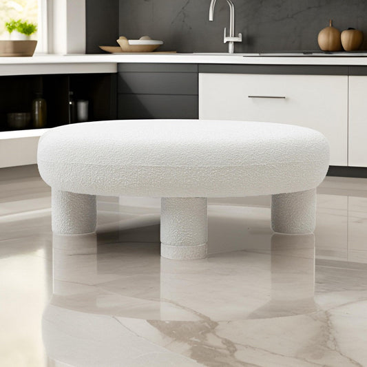 Cid 46 Inch Accent Bench Ottoman, White Polyester Oval Seat, Pine Wood Legs By Casagear Home