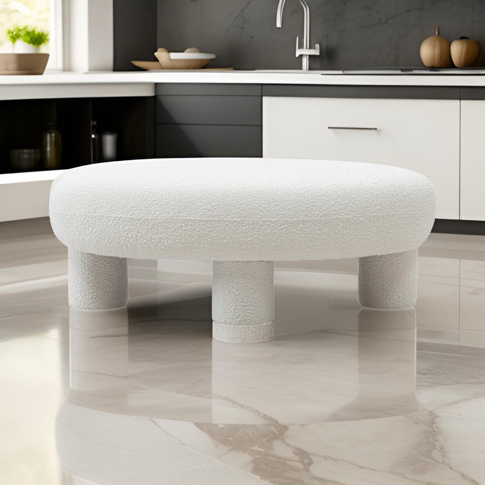 Cid 46 Inch Accent Bench Ottoman, White Polyester Oval Seat, Pine Wood Legs By Casagear Home