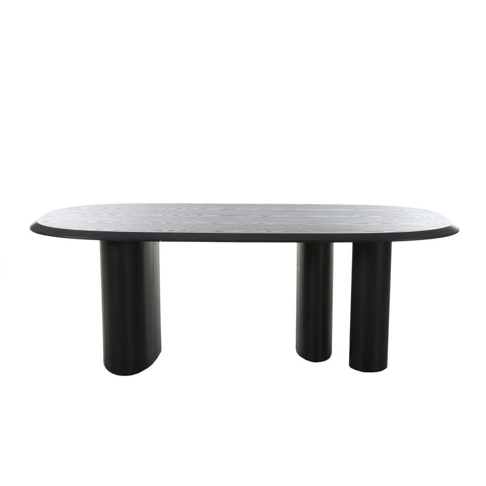 Cid Sami 87 Inch Dining Table, Triple Pedestal Legs, Black Solid Wood Frame By Casagear Home