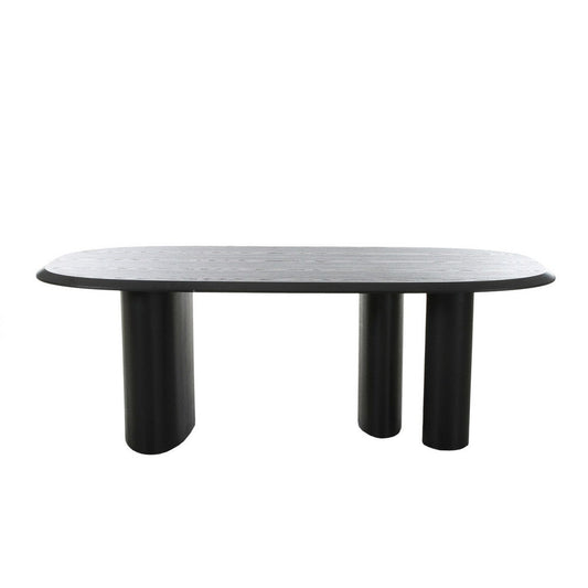 Cid Sami 87 Inch Dining Table, Triple Pedestal Legs, Black Solid Wood Frame By Casagear Home