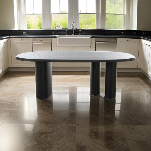 Cid Sami 87 Inch Dining Table, Triple Pedestal Legs, Black Solid Wood Frame By Casagear Home