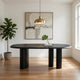 Cid Sami 87 Inch Dining Table, Triple Pedestal Legs, Black Solid Wood Frame By Casagear Home