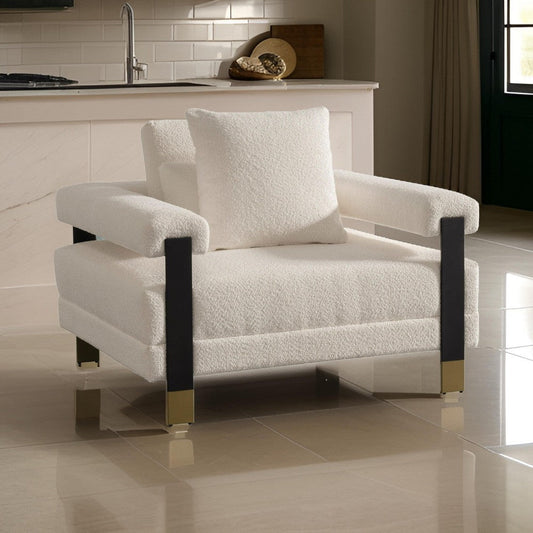 Reno Stan 44 Inch Accent Chair, White Polyester, Foam Cushions, Solid Wood By Casagear Home