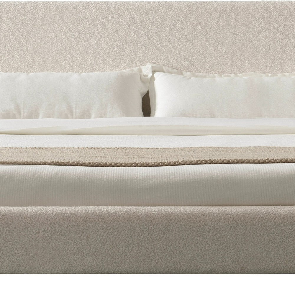 Cid Ellie Queen Size Bed Ivory Polyester Upholstery Solid Rubberwood By Casagear Home BM317578