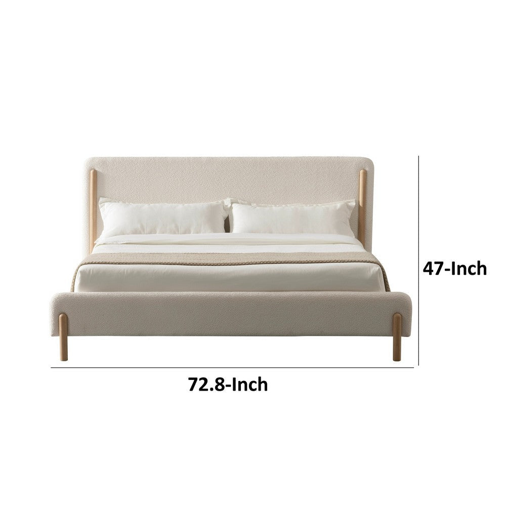 Cid Ellie Queen Size Bed Ivory Polyester Upholstery Solid Rubberwood By Casagear Home BM317578