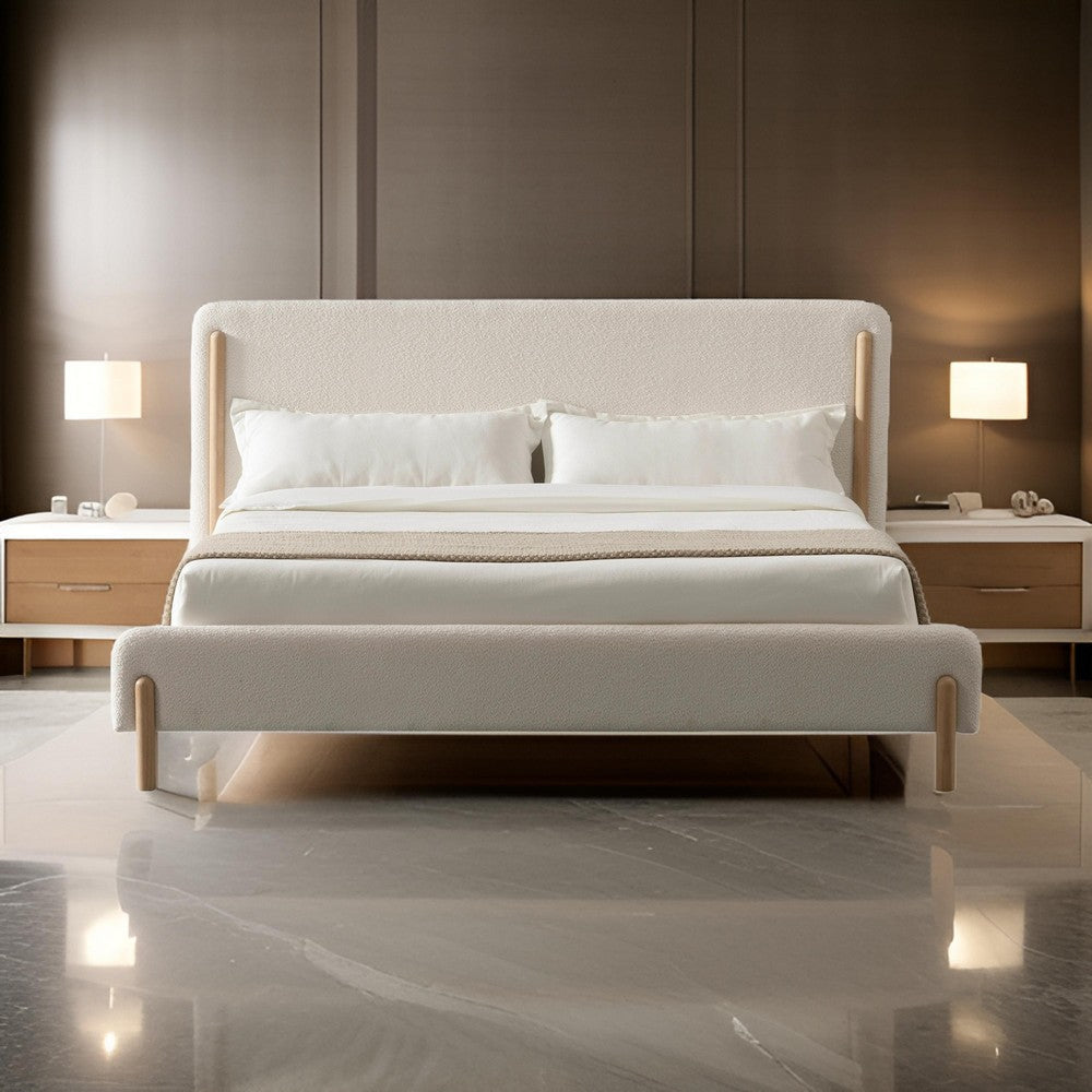 Cid Ellie King Size Bed Ivory Polyester Upholstery Solid Rubberwood By Casagear Home BM317579