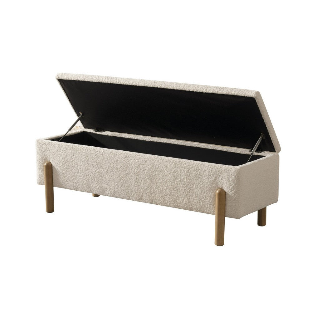 Cid Ellie 55 Inch Accent Bench Storage Ivory Polyester Solid Rubberwood By Casagear Home BM317580