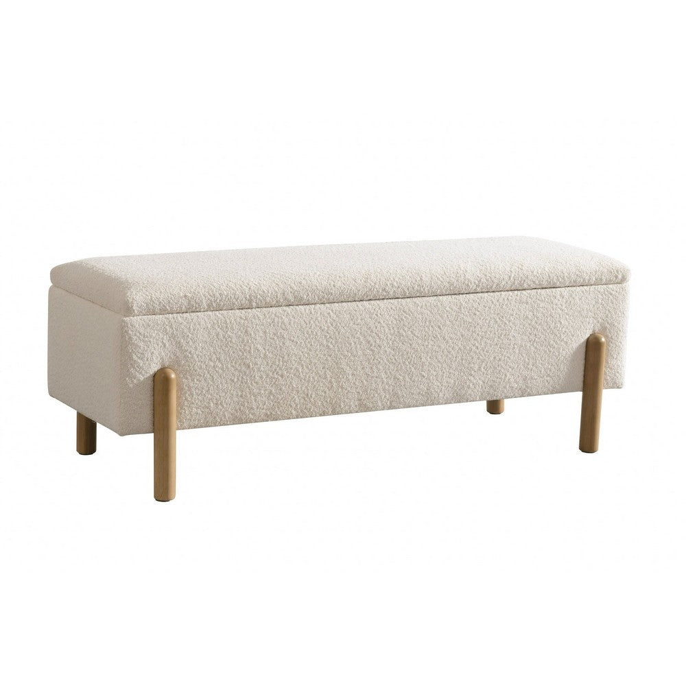 Cid Ellie 55 Inch Accent Bench Storage Ivory Polyester Solid Rubberwood By Casagear Home BM317580
