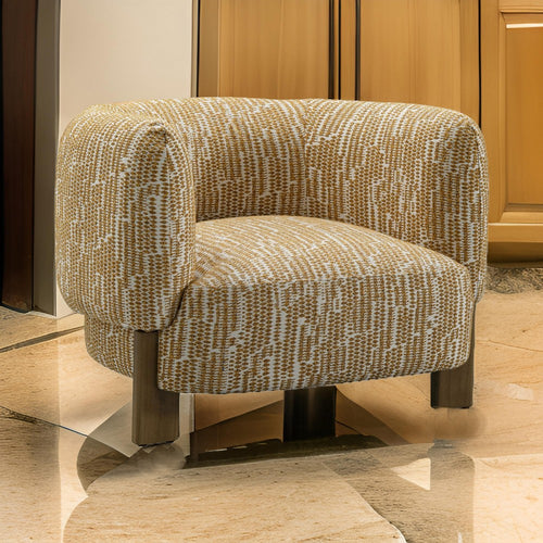 Reno Tira 38 Inch Accent Chair, Orange Brown Polyester, Foam, Solid Wood By Casagear Home