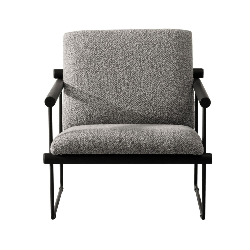 Cid Vina 28 Inch Accent Chair, Gray Polyester, Cushions, Black Metal Frame By Casagear Home