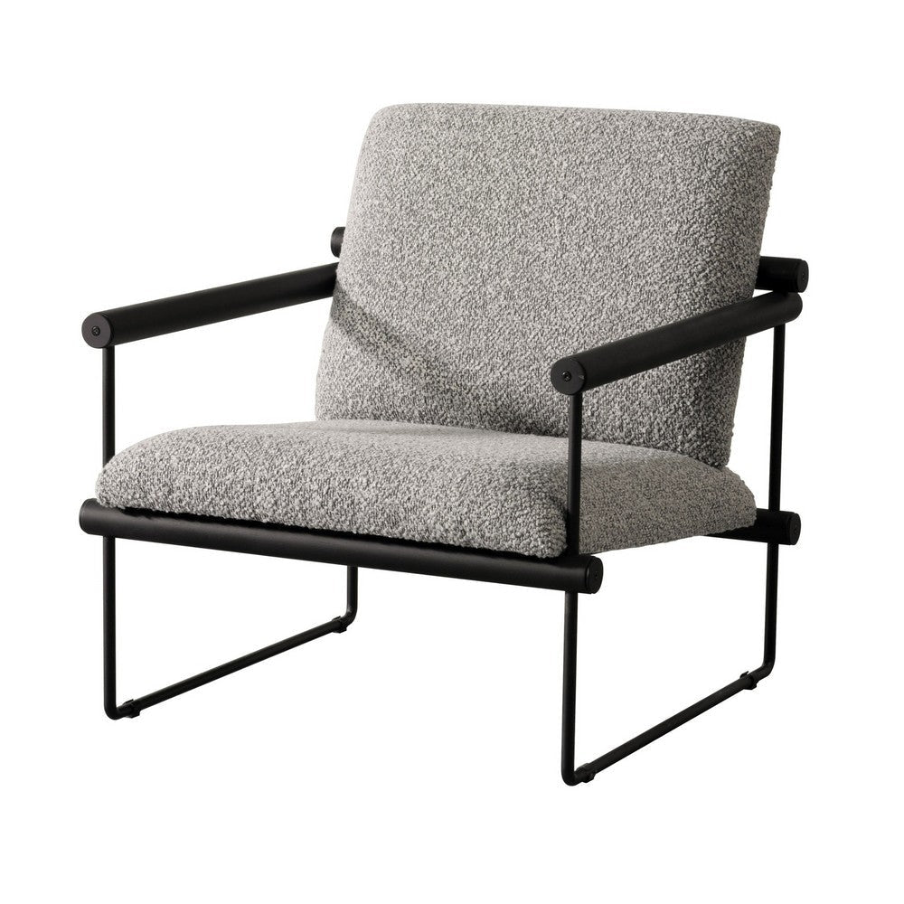 Cid Vina 28 Inch Accent Chair, Gray Polyester, Cushions, Black Metal Frame By Casagear Home