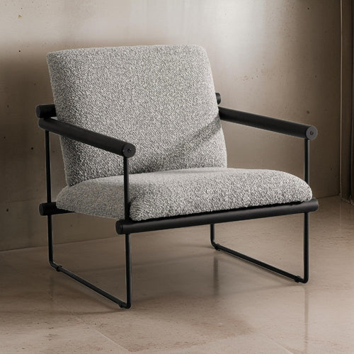 Cid Vina 28 Inch Accent Chair, Gray Polyester, Cushions, Black Metal Frame By Casagear Home