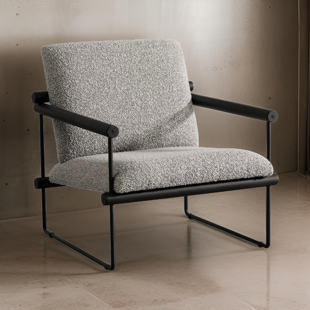 Cid Vina 28 Inch Accent Chair, Gray Polyester, Cushions, Black Metal Frame By Casagear Home