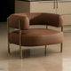 Cid Ziva Curved Accent Chair, Brown Top Grain Genuine Leather, Metal, Wood By Casagear Home