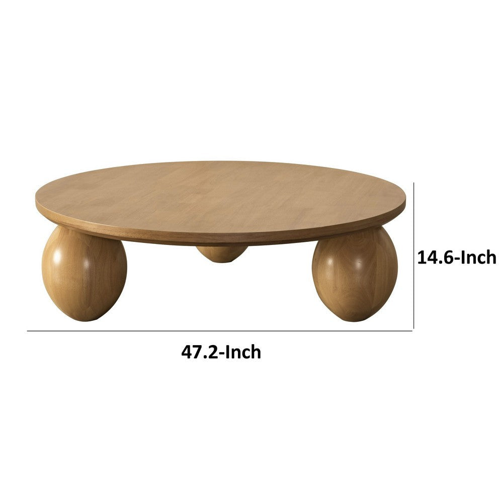 Cid Nysa 48 Inch Coffee Table Round Brown Solid Rubberwood 3 Oval Legs By Casagear Home BM317589