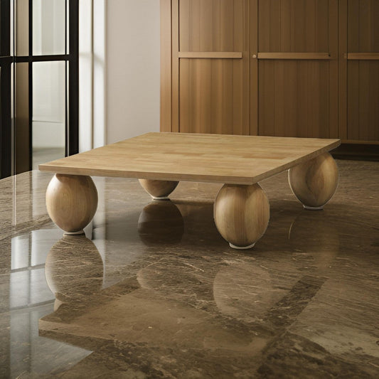 Cid Nysa 48 Inch Coffee Table, Square, Brown Solid Rubberwood, 4 Oval Legs By Casagear Home