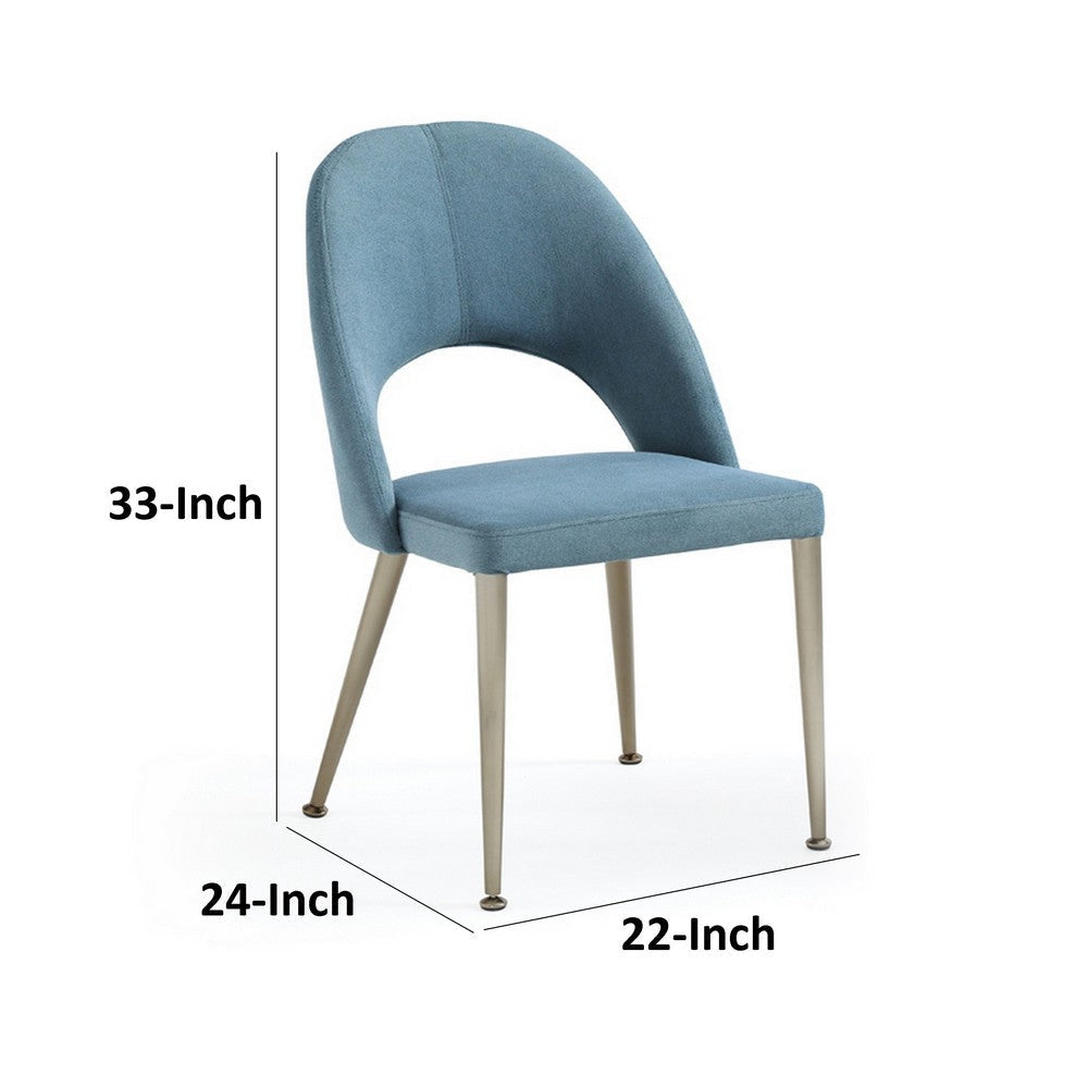 Tim 22 Inch Dining Side Chair Set of 2, Blue, Brass Stainless Steel Legs By Casagear Home