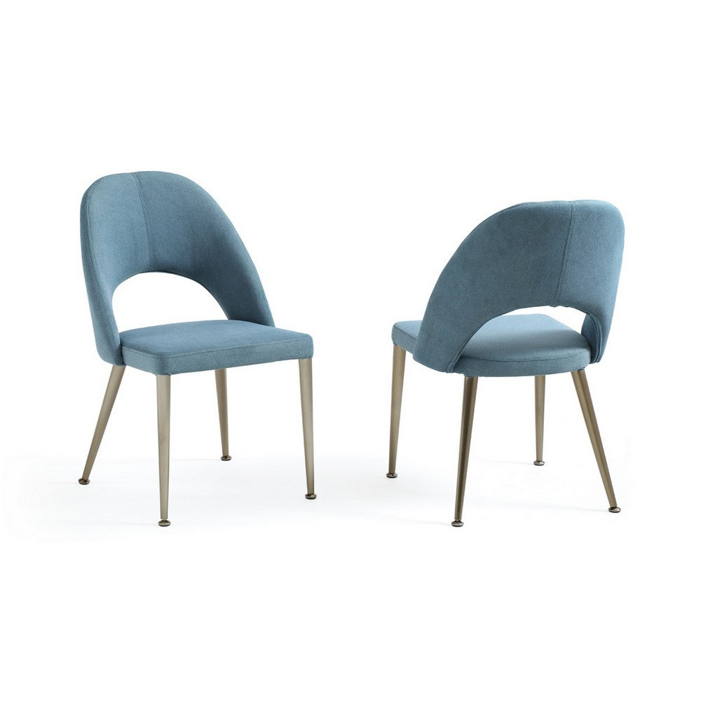 Tim 22 Inch Dining Side Chair Set of 2, Blue, Brass Stainless Steel Legs By Casagear Home
