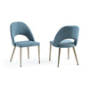 Tim 22 Inch Dining Side Chair Set of 2, Blue, Brass Stainless Steel Legs By Casagear Home