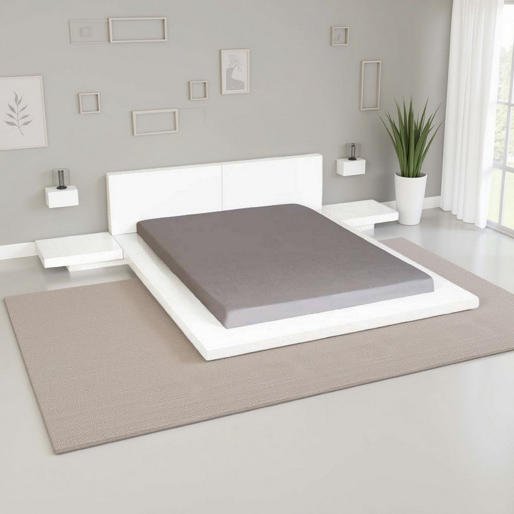 Nira King Size Platform Bed, 2 Nightstands, White Faux Leather Upholstery By Casagear Home