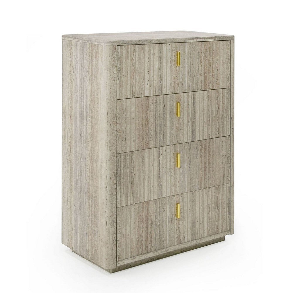 Noe Mali 51 Inch Tall Dresser Chest, Gray, 4 Drawers, Faux Travertine By Casagear Home