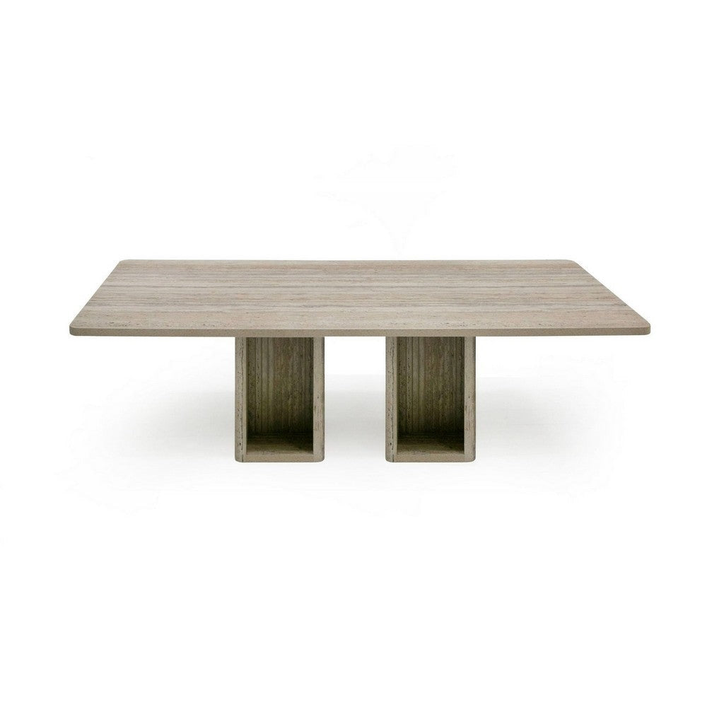 Noe Mali 96 Inch Dining Table Rectangular Double Pedestal Base Gray Wood By Casagear Home BM317607