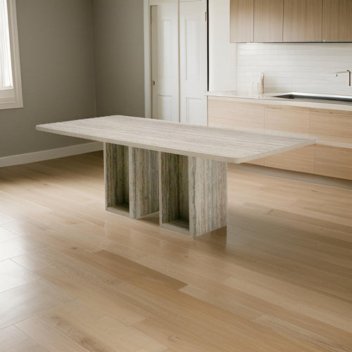 Noe Mali 96 Inch Dining Table, Rectangular, Double Pedestal Base, Gray Wood By Casagear Home