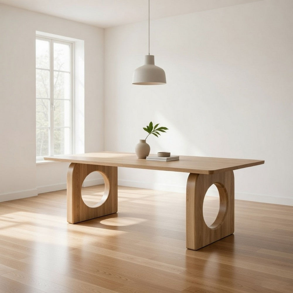Cid Ashi 87 Inch Dining Table, Rectangular Top, Brown Solid Oak Wood Frame By Casagear Home