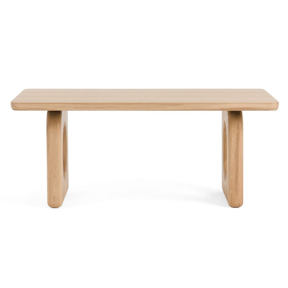 Cid Ashi 47 Inch Coffee Table, Rectangular Top, Brown Solid Oak Wood Frame By Casagear Home