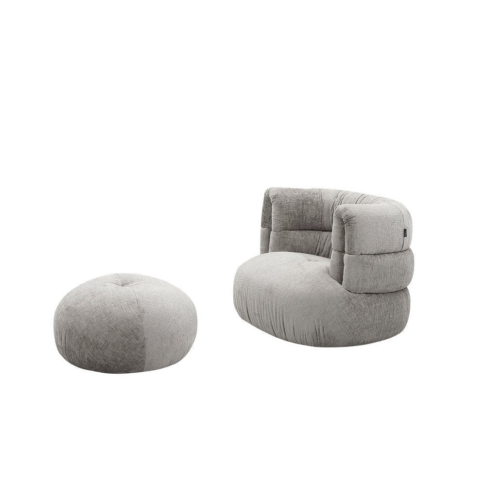 Reno Mary Accent Chair and Ottoman Set, Cushioned Light Gray Polyester By Casagear Home