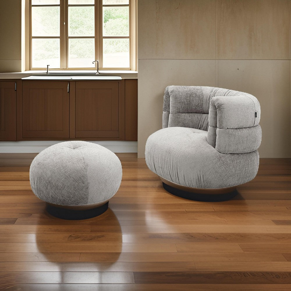 Reno Mary Accent Chair and Ottoman Set, Cushioned Light Gray Polyester By Casagear Home