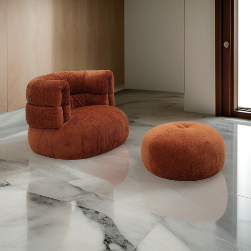 Reno Mary Accent Chair and Ottoman Set, Cushioned Dark Orange Polyester By Casagear Home