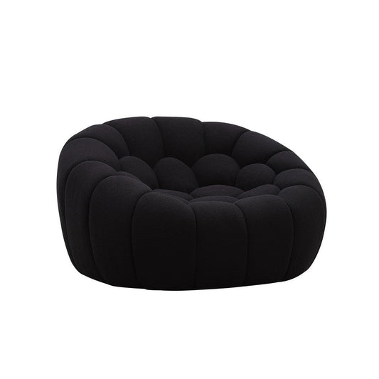 Reno Ola 48 Inch Accent Chair, Tufted Cushions, Round Black Teddy Fabric By Casagear Home